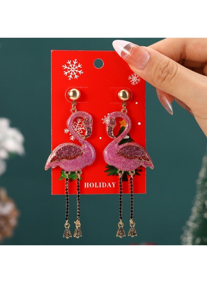Flamingo Drop Dangle Earring for Women Pink Crystal Sequins Bird Dangling Stud Earrings Christmas Hat Animal Jewelryfor Xmas - Image 1